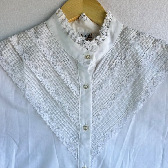 Vintage Rhoda Lee Womens Button Blouse Large White Ruffle Victorian Romantic - Picture 9 of 12